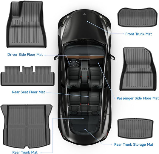 High Quality TPE Floor Mats For Tesla Model Y 2021-2022 Model 3 2023-2025 - Waterproof, Anti-Slip, 6 PCS Set