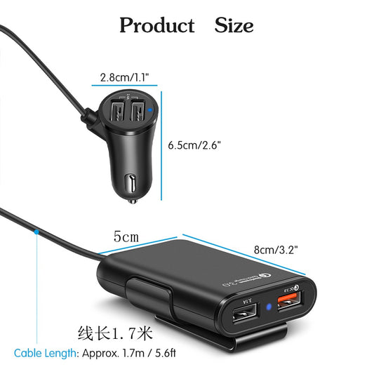QC3.0 Car Charger 4 Port USB Mobile Phone Charger Car Front And Rear USB Car Charger One Drag 4 Fast Charge
