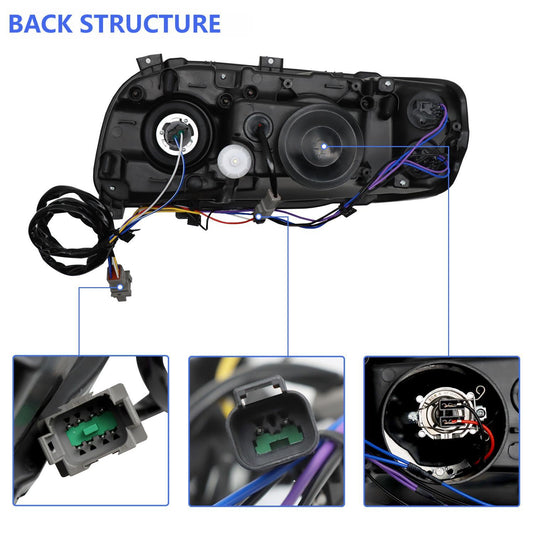 زوج من المصابيح الأمامية لسيارة بيتربيلت الأمريكية 388/389 (2008-2018) - إصدار أمريكي مع هالوجين وشريط إضاءة LED مدمج