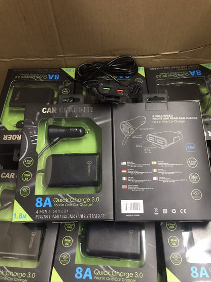 QC3.0 Car Charger 4 Port USB Mobile Phone Charger Car Front And Rear USB Car Charger One Drag 4 Fast Charge