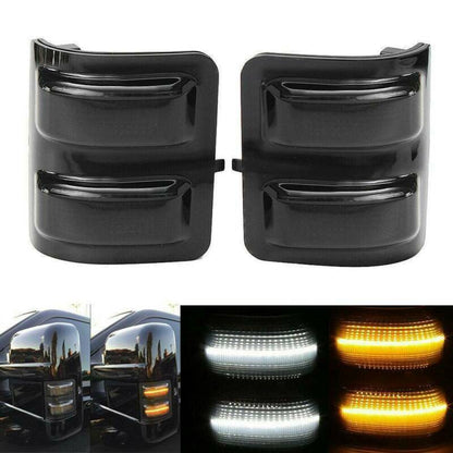 Car Front Mirror Lights 3 Grids Are Always On And Running Water  [ F250 F350 F450 F550 ]
