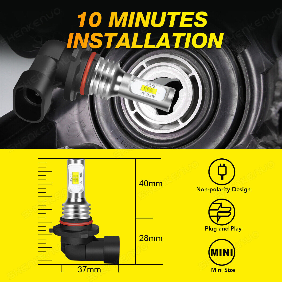 9005 9006 HB3 H10 LED Headlight Bulbs Kit Car Canbus Error Free High-Lo Beam