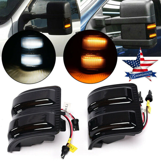 Car Front Mirror Lights 3 Grids Are Always On And Running Water  [ F250 F350 F450 F550 ]