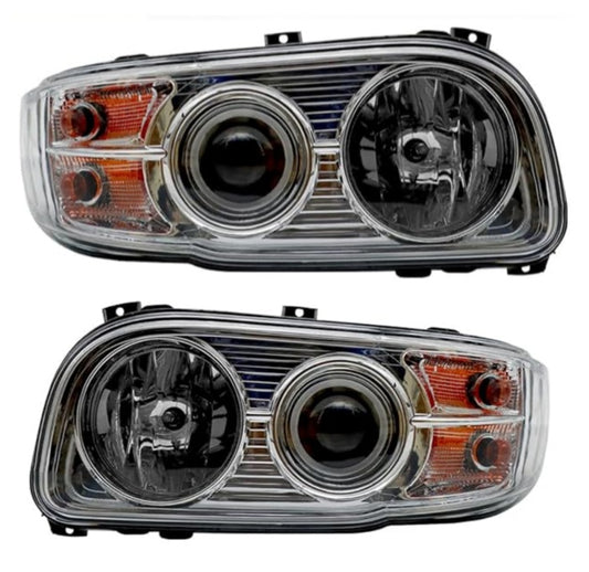 American Peterbilt 388/389 Headlight Assembly Pair (2008-2018) - US Version with Halogen & Integrated LED Light Strip