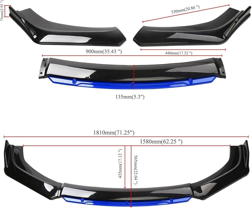 Front cannard spliter Front Lip  Modification Parts Sedan Hatchback Carbon Fiber Pattern Four-segment Front Universal Shovel