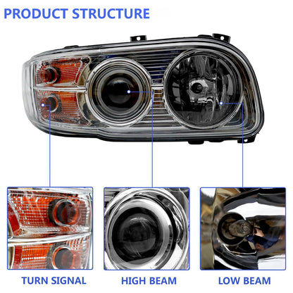 American Peterbilt 388/389 Headlight Assembly Pair (2008-2018) - US Version with Halogen & Integrated LED Light Strip