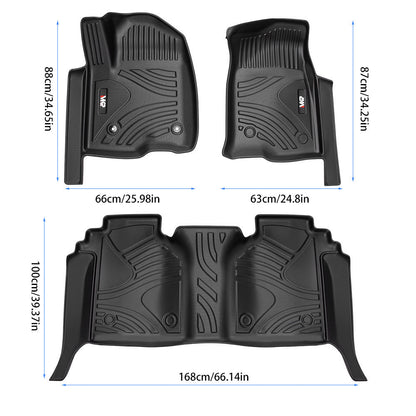 All Weather Floor Mats For Chevy Silverado GMC Sierra 1500 2019-2025, 2020-2025 SLV SRA 2500 3500 HD Crew Cab, With Rear Under-Seat Storage