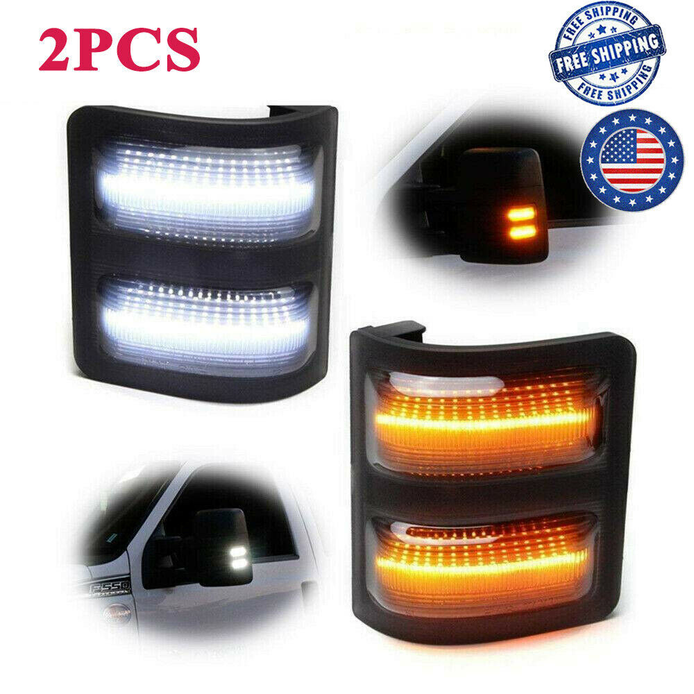 Car Front Mirror Lights 3 Grids Are Always On And Running Water  [ F250 F350 F450 F550 ]