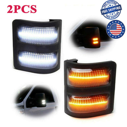 Car Front Mirror Lights 3 Grids Are Always On And Running Water  [ F250 F350 F450 F550 ]