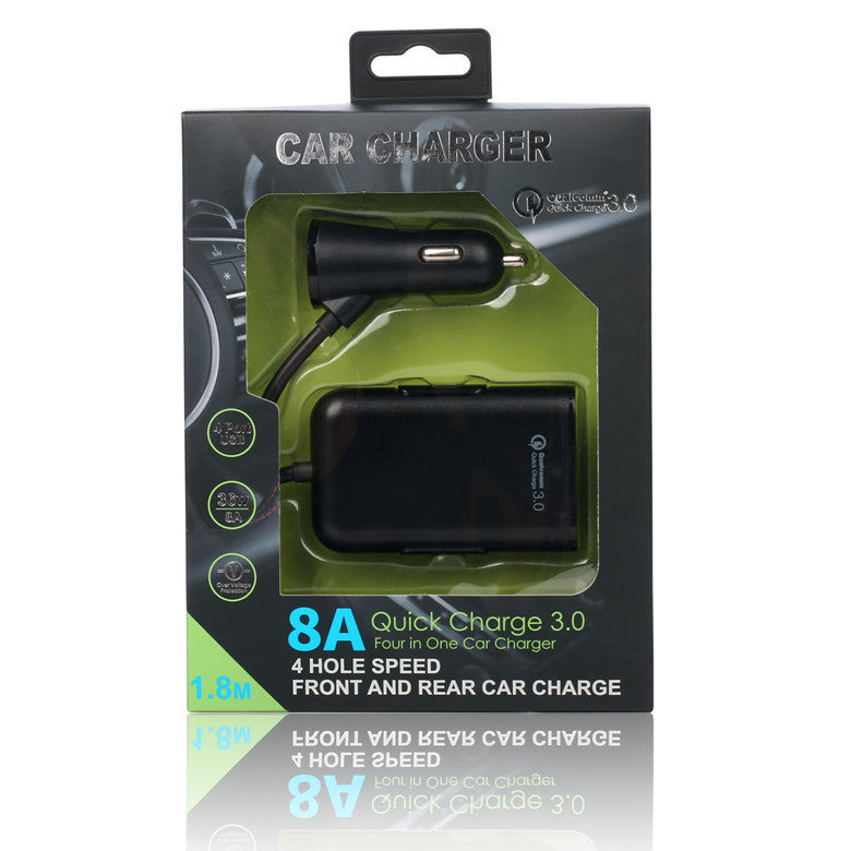 QC3.0 Car Charger 4 Port USB Mobile Phone Charger Car Front And Rear USB Car Charger One Drag 4 Fast Charge