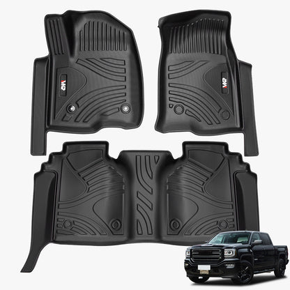 MKR Floor Mats For Chevy Silverado GMC Sierra 1500 2019-2025, 2020-2025 SLV SRA 2500 3500 HD Crew Cab With Rear Under-Seat Storage