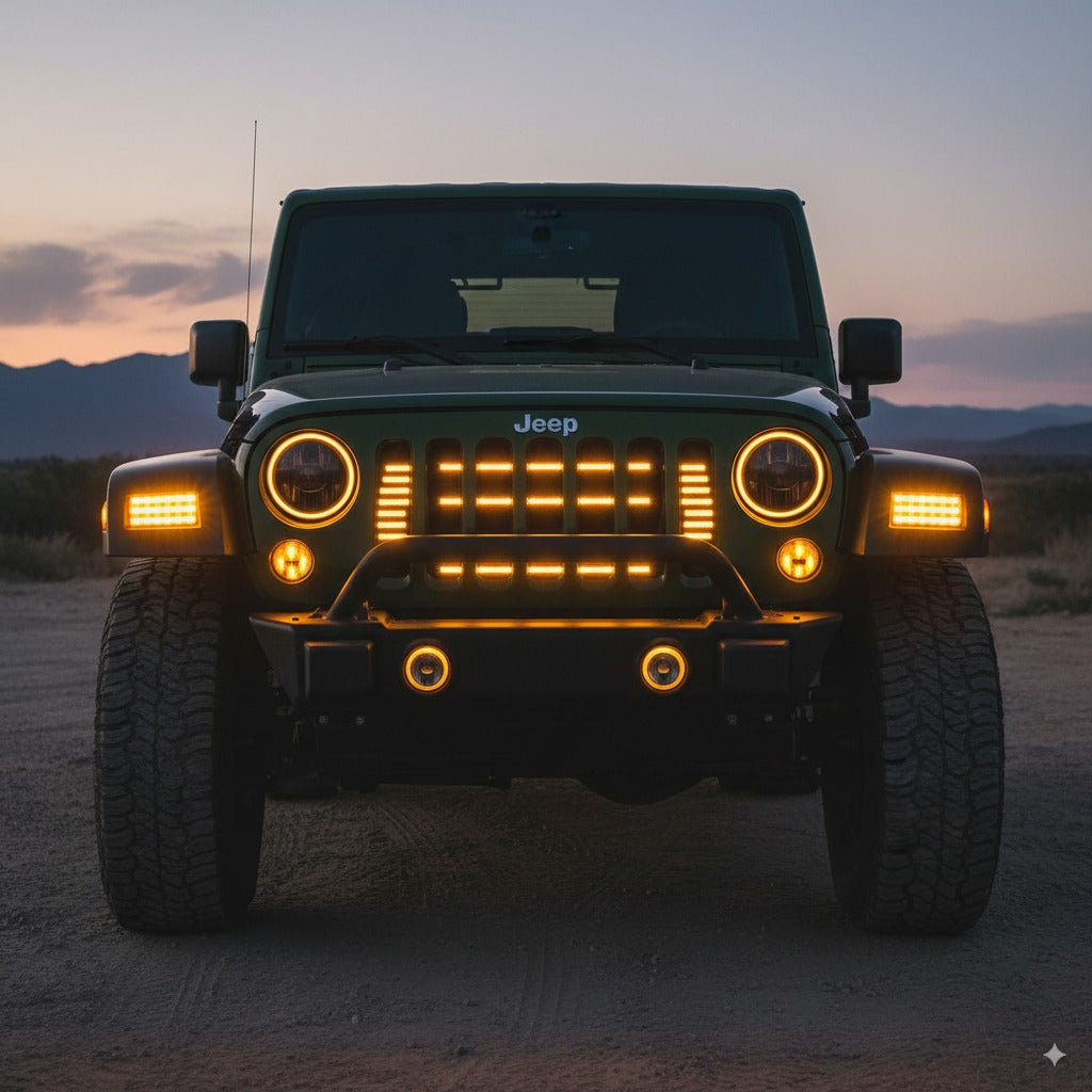 Command the Road: Black Front Mesh Grille for 2018-2024 Jeep Wrangler JL & JT (Rubicon, Sahara, Sport) – With Camera Hole!