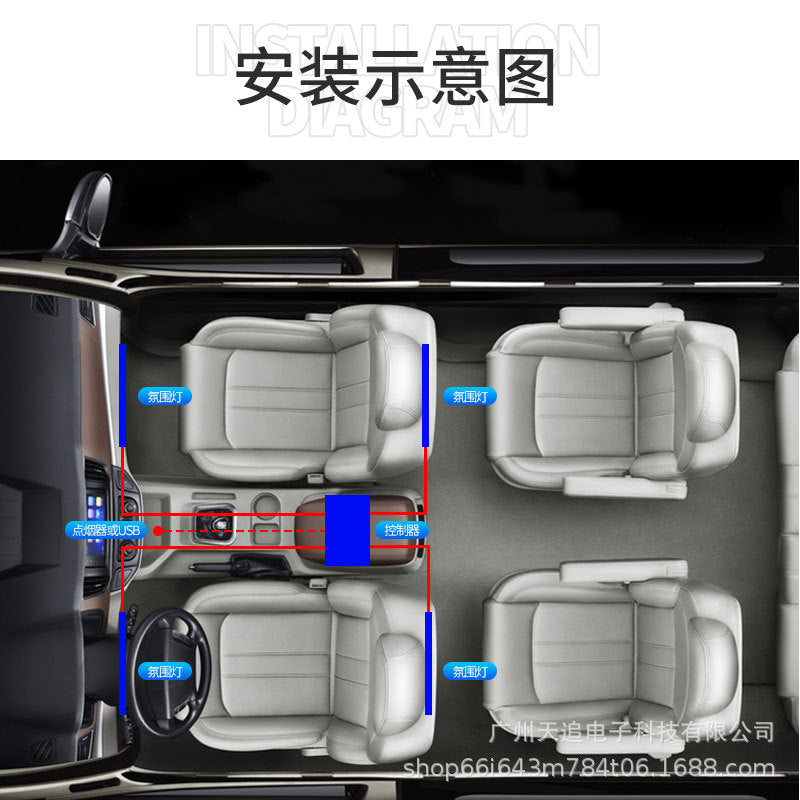 Tianzhui Car Foot Atmosphere Light Refitting Car APP Cross-border Explosions Car Mobile Phone Bluetooth Atmosphere Light LED Light