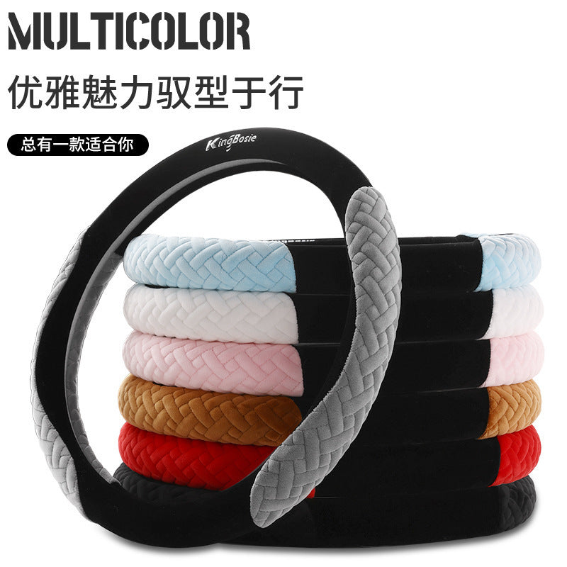 Winter New Teddy Velvet Steering Wheel Cover Short Plush Car Handle Cover Unisex Winter Warm D-shaped Round