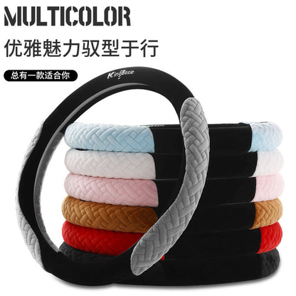 Winter New Teddy Velvet Steering Wheel Cover Short Plush Car Handle Cover Unisex Winter Warm D-shaped Round