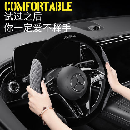 Winter New Teddy Velvet Steering Wheel Cover Short Plush Car Handle Cover Unisex Winter Warm D-shaped Round