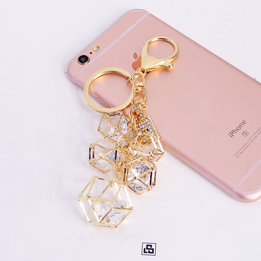 Crystal Car Key Chain Rhinestone Diamond Pendant Creative I Type I Create Metal Gold Rhinestone Key Chain