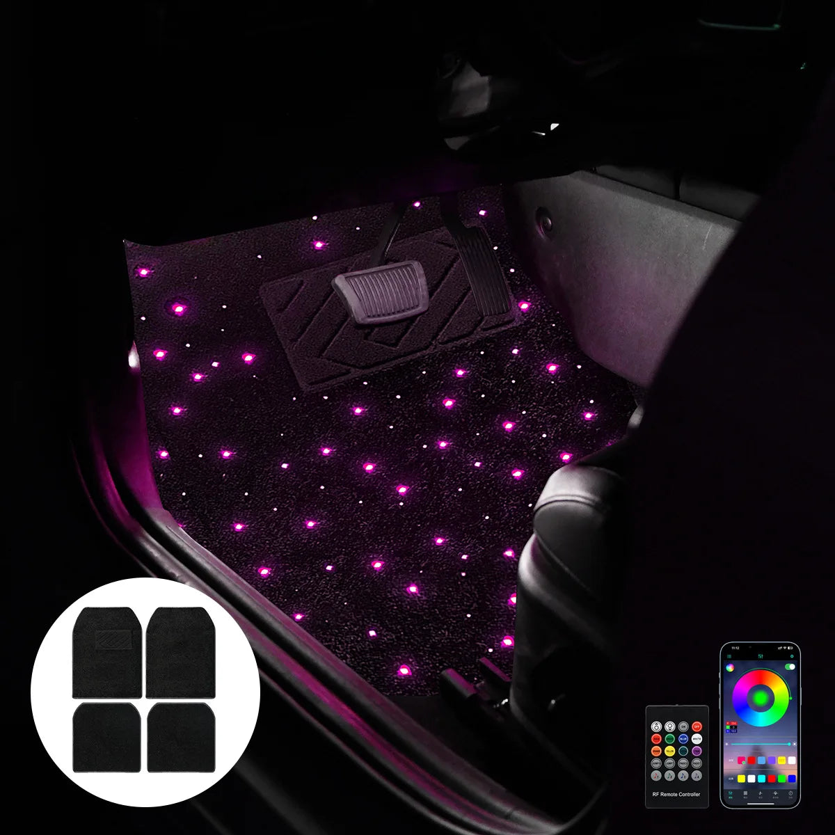 Ambiance Light Floor Mat Set Fiber Optic Light Car Foot Mat