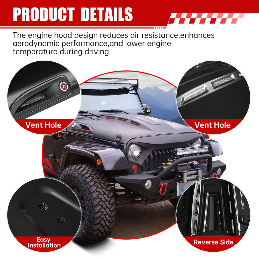 Jeep Wrangler JK/JL (2007-2018) Tactical Vented Steel Hood – Heat Management & Primer Ready