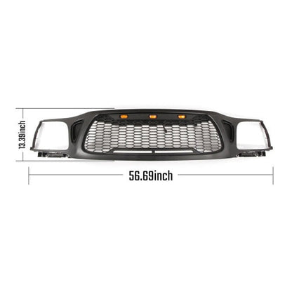 Front Grille Fits For Tacoma 2001 2002 2003 2004 With Amber LED Accent Lights Matte Black