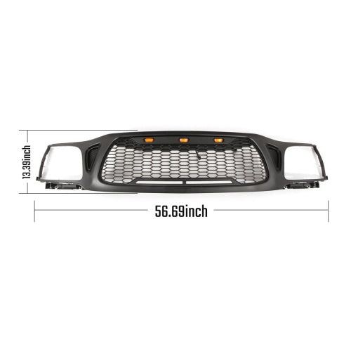 Front Grille Fits For Tacoma 2001 2002 2003 2004 With Amber LED Accent Lights Matte Black
