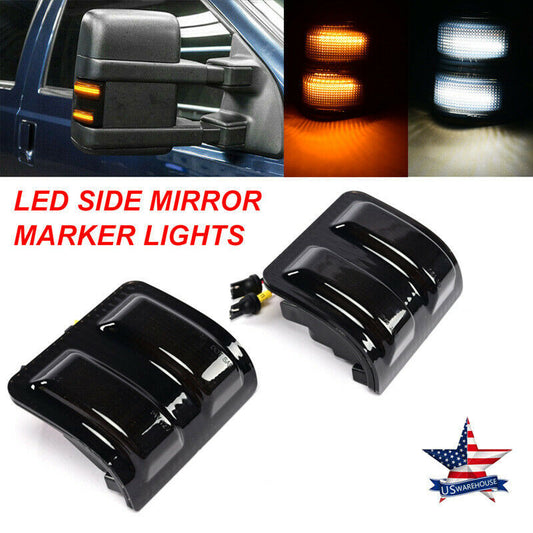 Car Front Mirror Lights 3 Grids Are Always On And Running Water  [ F250 F350 F450 F550 ]