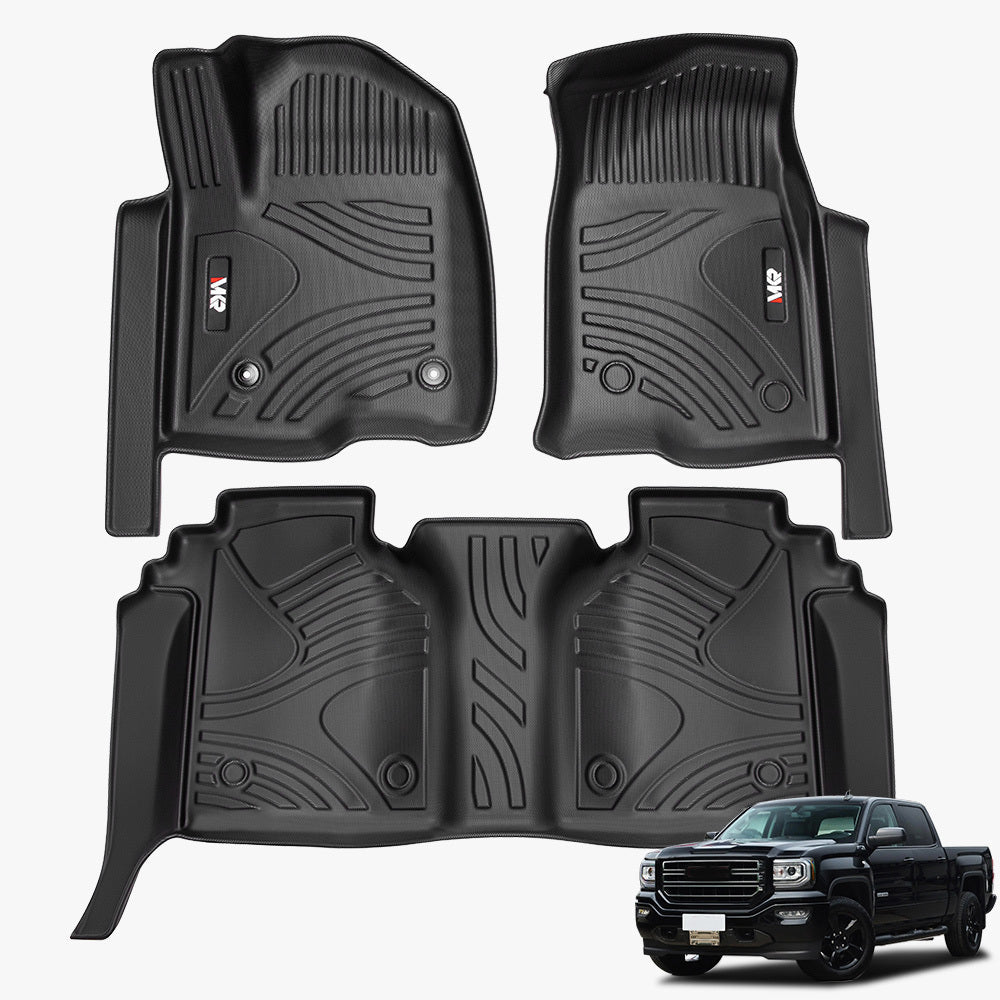 All Weather Floor Mats For Chevy Silverado GMC Sierra 1500 2019-2025, 2020-2025 SLV SRA 2500 3500 HD Crew Cab, With Rear Under-Seat Storage