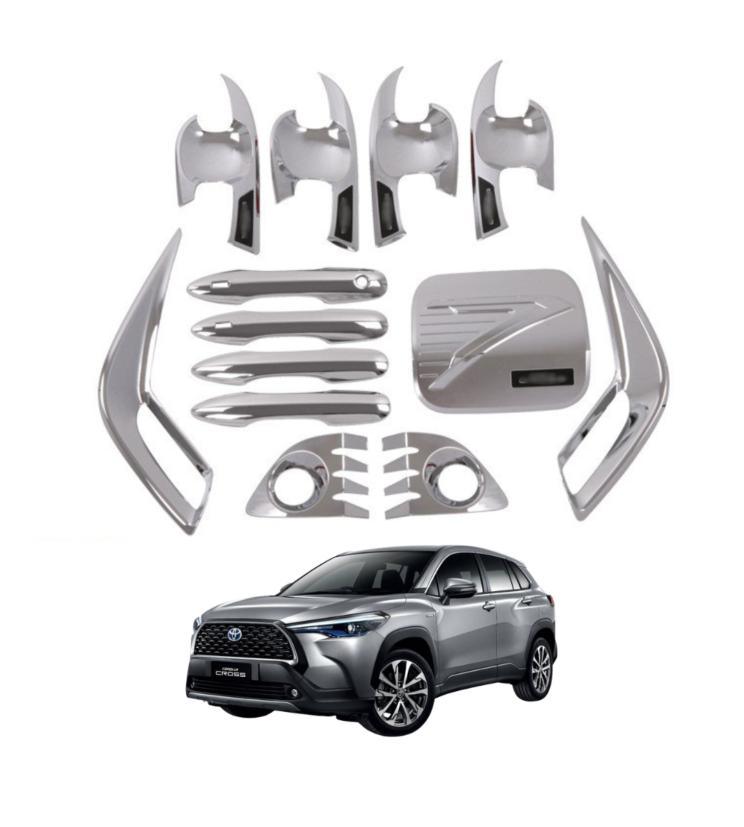 Corolla Cross 2020 Door Bowl Handle Headlight Taillight Cover Side Mirror Cover Fuel Tank Cover Chrome