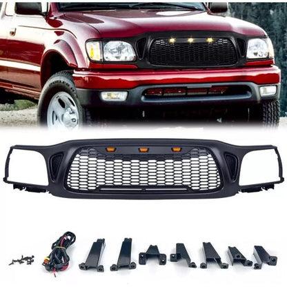 Front Grille Fits For Tacoma 2001 2002 2003 2004 With Amber LED Accent Lights Matte Black