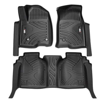 All Weather Floor Mats For Chevy Silverado GMC Sierra 1500 2019-2025, 2020-2025 SLV SRA 2500 3500 HD Crew Cab, With Rear Under-Seat Storage