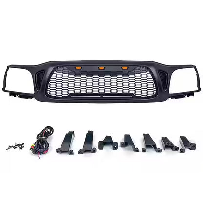 Front Grille Fits For Tacoma 2001 2002 2003 2004 With Amber LED Accent Lights Matte Black