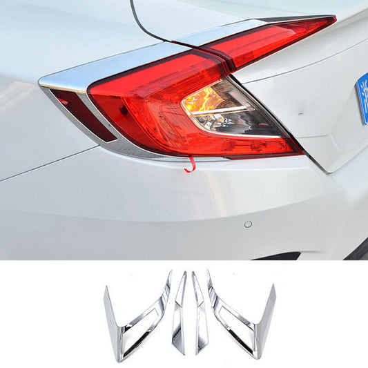10th Gen Honda Civic (Civic X) Chrome Tail Light Covers – Rear Lamp Decorative Frame & Exterior Modification Trim
